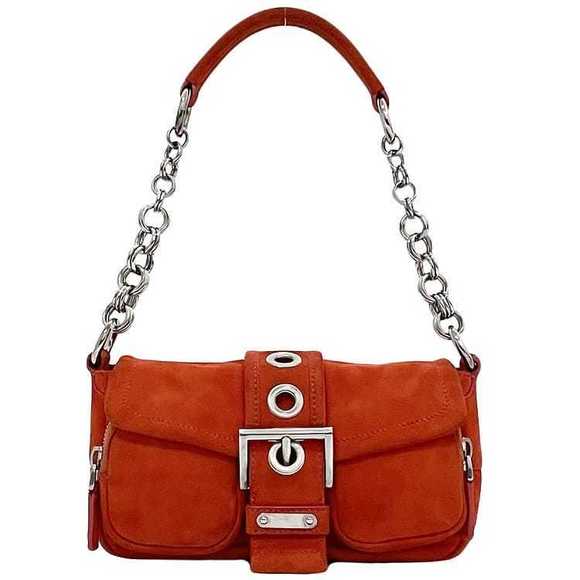Prada Bag belt handbag suede orange motif triangle chain Shoulder flap - Picture 1 of 9